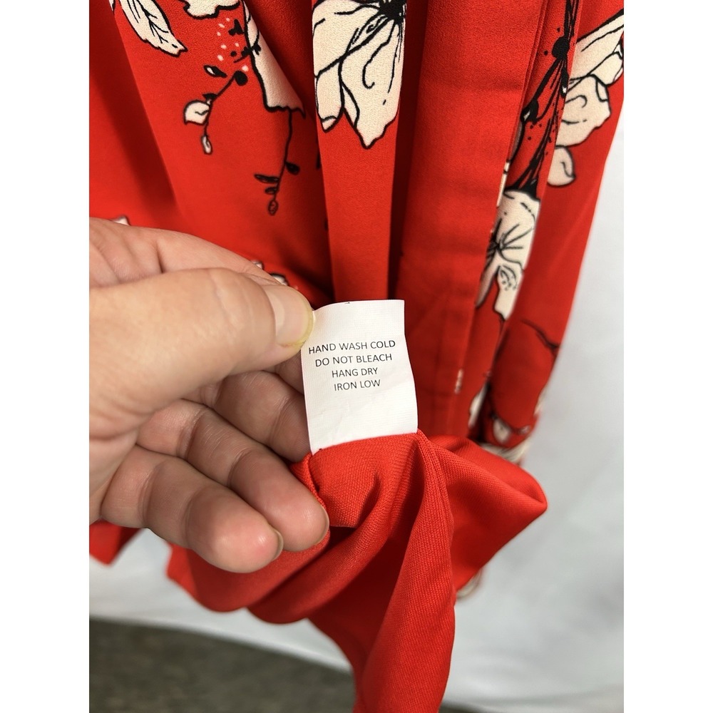 Sienna Sky Red Floral Wrap Dress L Boho Cottagecore Romantic V-Neck Mini Flutter - Picture 7 of 10